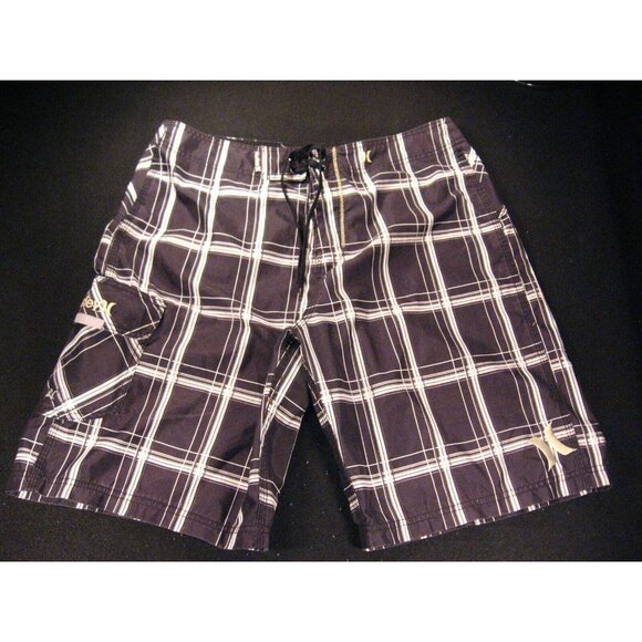 Hurley Other - HURLEY Mens Plaid Swim Trunks 34 Measured String Swimsuit Black String Tie